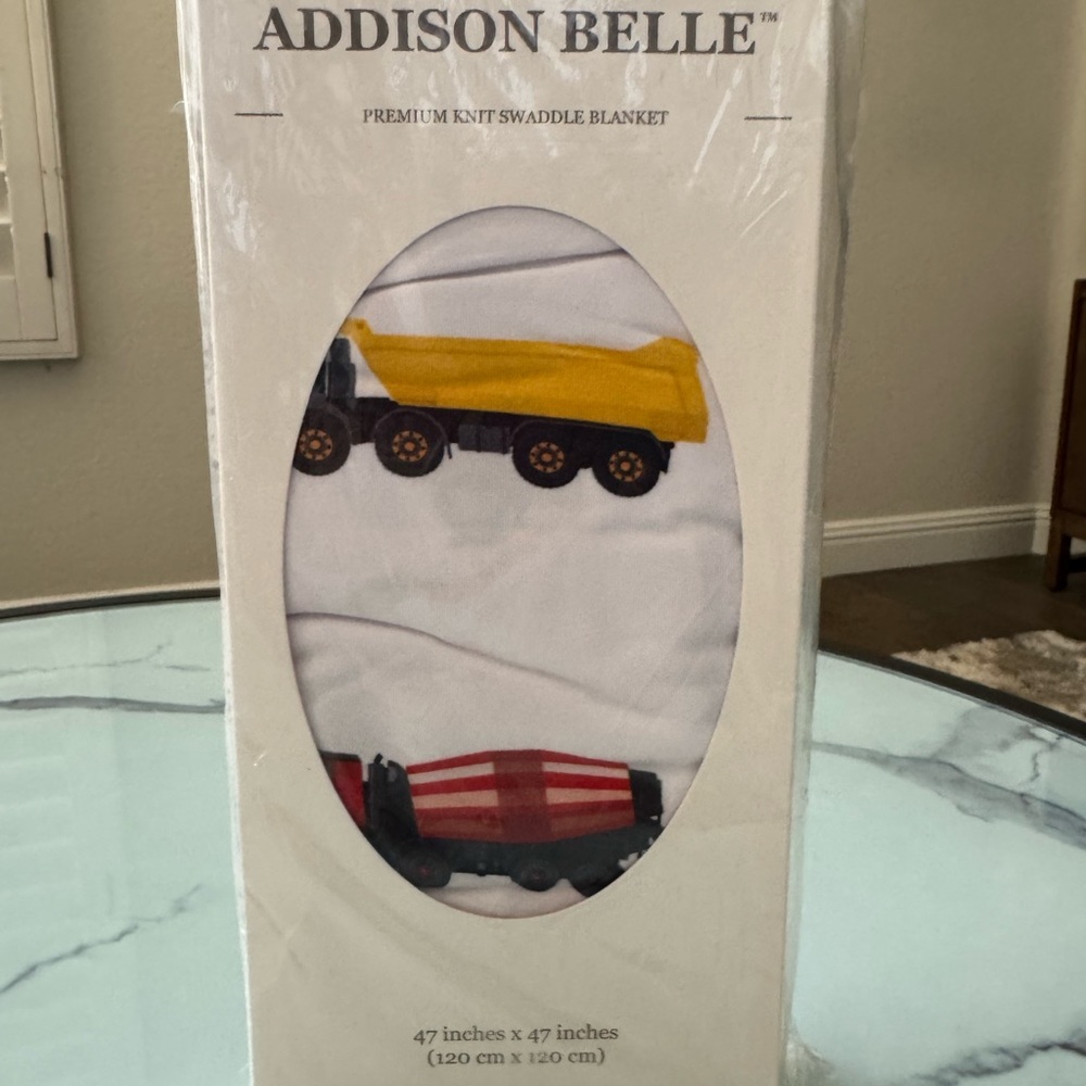 NIB Addison Belle Truck Theme Swaddle Blanket